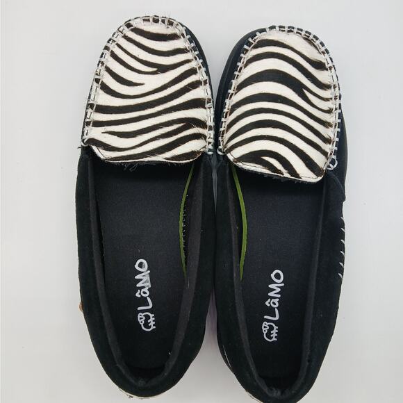 Lamo Zebra Print Suede Faux Fur Slip-On Loafers Moccasins Cozy Black White 10 - Picture 9 of 11